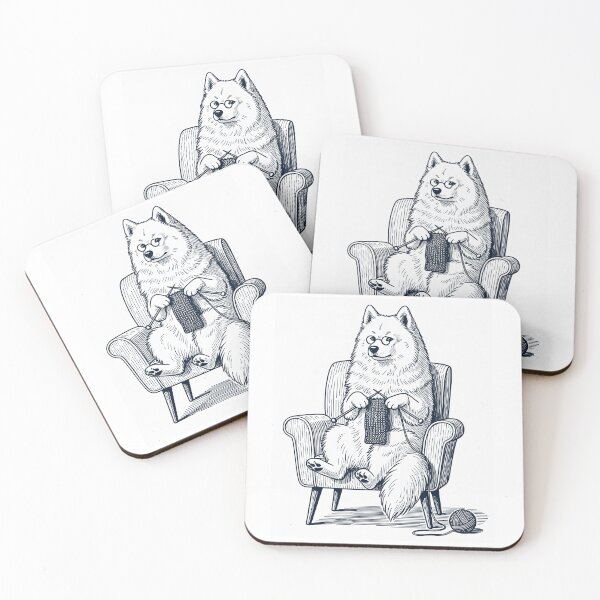 Item preview, Vintage Samoyed Dog Knitting Knit Gift Dog Lover designed and sold by DoodleTortle.