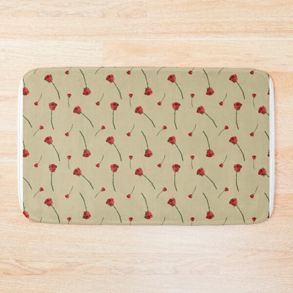 Item preview, Red flowers on beige background with a repeated pattern in a simple design for fabric or wallpaper use designed and sold by Ms. Iryna.