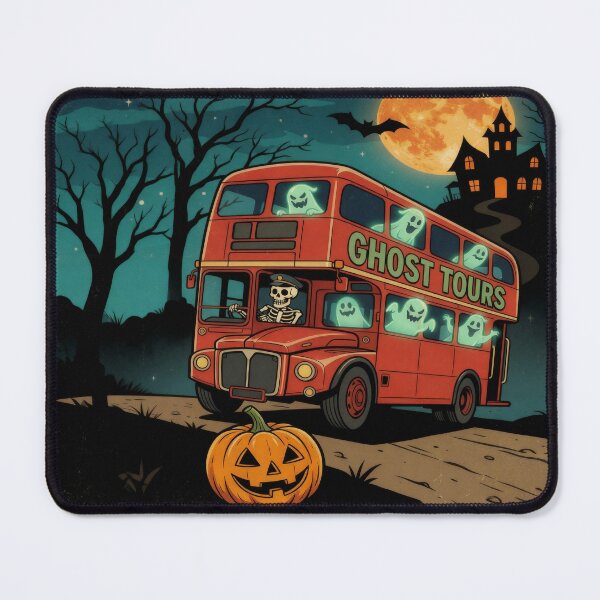 Item preview, Ghost Tour Bus Halloween Art Print | Retro Spooky Illustration | Haunted Night Travel Poster designed and sold by AbstractAuraArt.