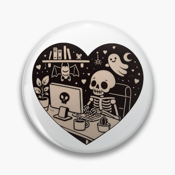 Artikelvorschau, Niedliches Skelett am Computer – Gemütliche Gothic-Halloween-Illustration entworfen und verkauft von Senkov.