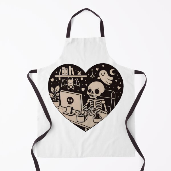 Item preview, Cute Skeleton Working at Computer – Gothic Cozy Halloween Illustration designed and sold by Senkov.