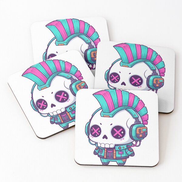 Item preview, Cyberpunk Skull Character Art - Neon Pink Turquoise Digital Illustration Print designed and sold by NeoShard.
