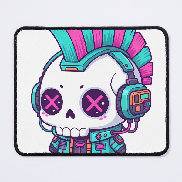 Item preview, Cyberpunk Skull Character Art - Neon Pink Turquoise Digital Illustration Print designed and sold by NeoShard.