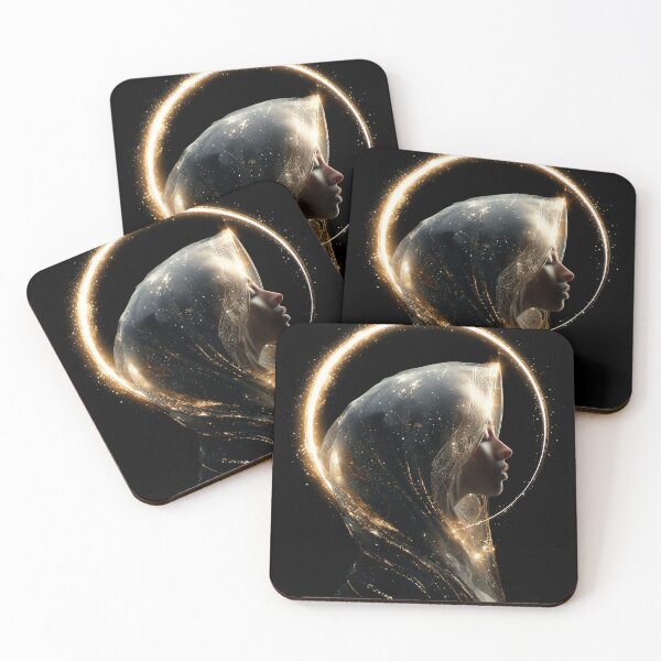 Item preview, Golden Cosmic Priestess – Ethereal Celestial Goddess Portrait designed and sold by VisionaryVeils.