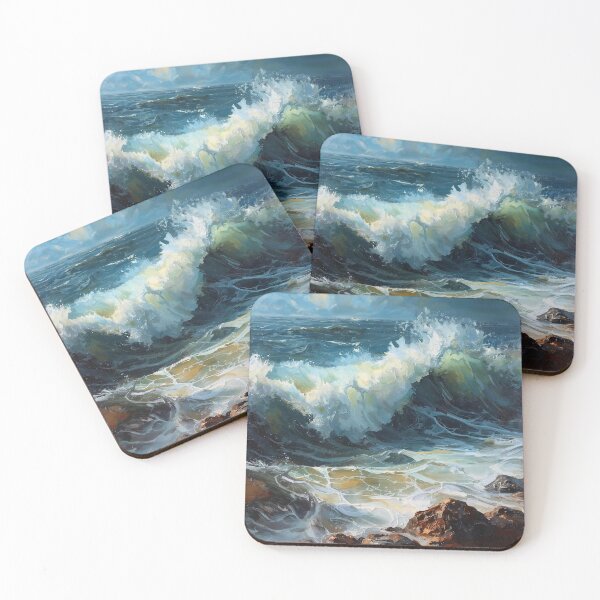 Item preview, Shoreline Fury: Modern Abstract Impasto Ocean Wave Crashing on Coastal Rocks designed and sold by Cozyartsss.