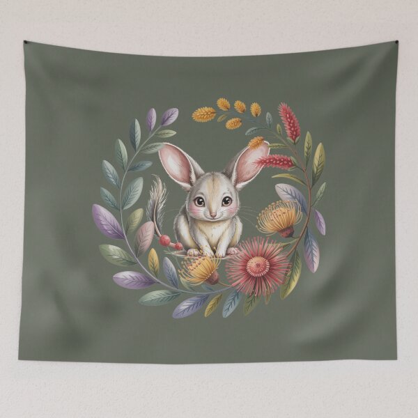 Item preview, Cute Bilby Wildflower Wreath Art Print – Australian Floral Nursery Decor designed and sold by Wennebabs.