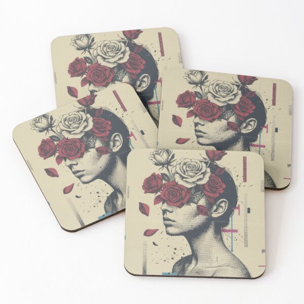 Item preview, Overthinker Aesthetic Floral Portrait - Vintage Halftone Rose Art - Retro Surreal Woman Design for T-Shirts and Posters designed and sold by seven things shop.