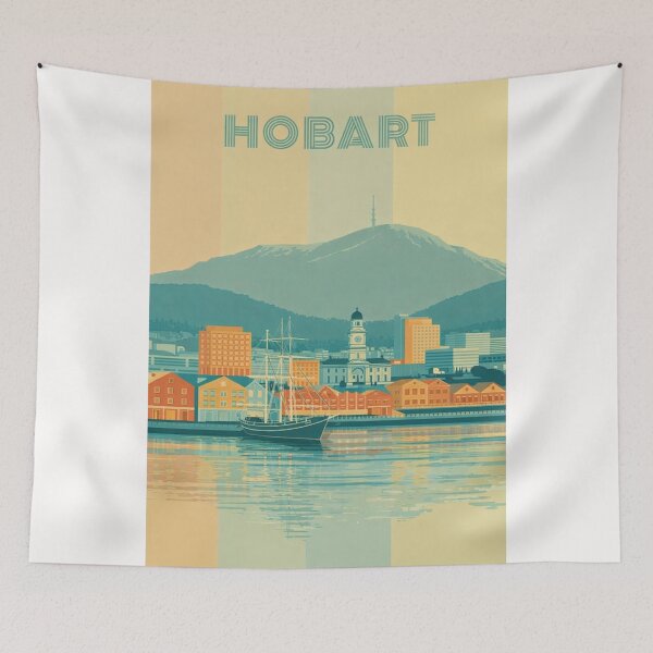 Item preview, Hobart Harborfront with Historic Docks, Mount Wellington and Tall Ship designed and sold by Places On Earth.
