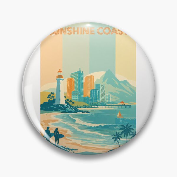 Item preview, Sunshine Coast Skyline with Lighthouse, Pier and Surfers at Beach designed and sold by Places On Earth.
