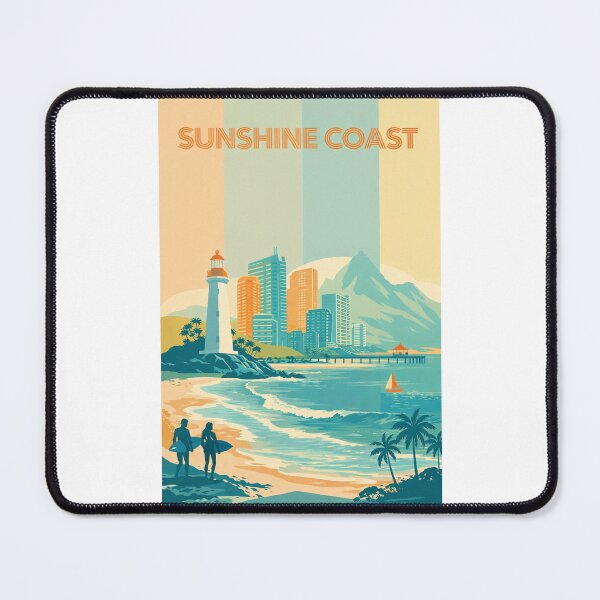 Item preview, Sunshine Coast Skyline with Lighthouse, Pier and Surfers at Beach designed and sold by Places On Earth.