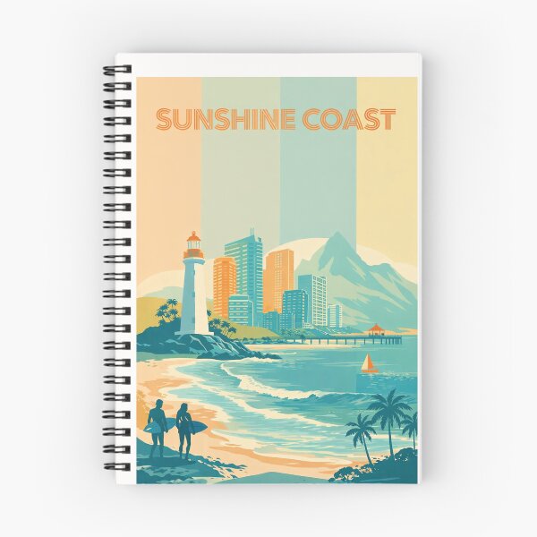 Item preview, Sunshine Coast Skyline with Lighthouse, Pier and Surfers at Beach designed and sold by Places On Earth.