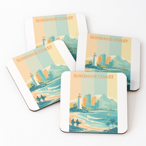 Item preview, Sunshine Coast Skyline with Lighthouse, Pier and Surfers at Beach designed and sold by Places On Earth.