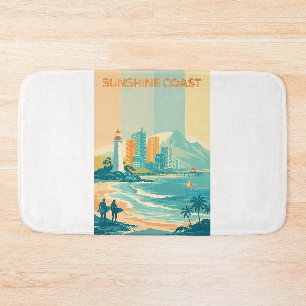 Item preview, Sunshine Coast Skyline with Lighthouse, Pier and Surfers at Beach designed and sold by Places On Earth.