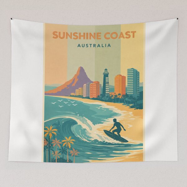 Item preview, Sunshine Coast Surfing with Lighthouse, Palm Trees and Mountain View designed and sold by Places On Earth.