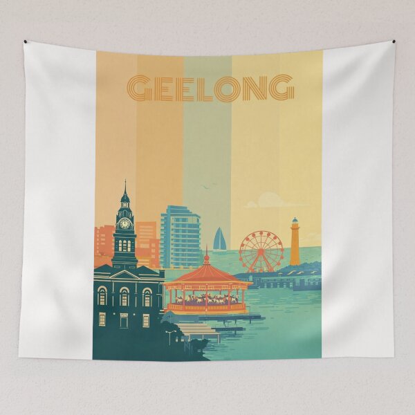 Item preview, Geelong Waterfront with Town Hall, Carousel and Bay Ferris Wheel designed and sold by Places On Earth.