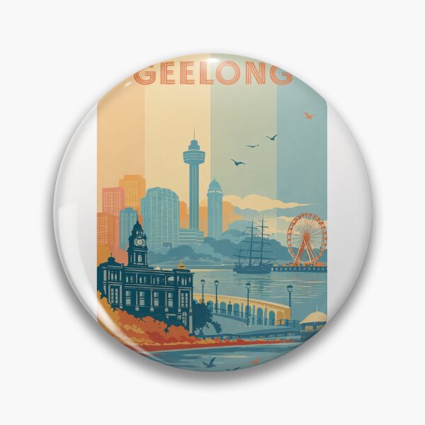 Item preview, Geelong Skyline with Town Hall, Ferris Wheel and Historic Tall Ship designed and sold by Places On Earth.