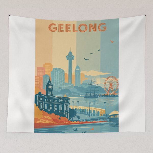 Item preview, Geelong Skyline with Town Hall, Ferris Wheel and Historic Tall Ship designed and sold by Places On Earth.