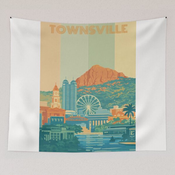 Item preview, Townsville Cityscape with Castle Hill, Ferris Wheel and Courthouse Clocktower designed and sold by Places On Earth.