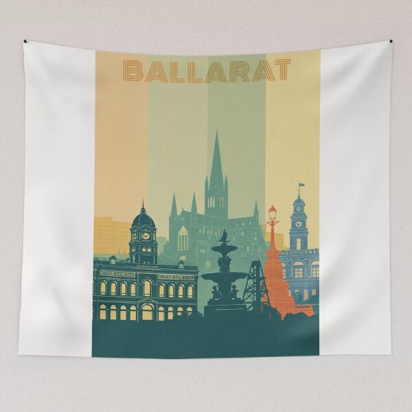Item preview, Ballarat Cityscape with Craig’s Royal Hotel, Fountain and Cathedral Spires designed and sold by Places On Earth.