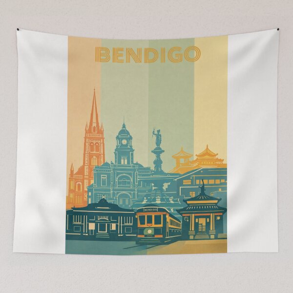 Item preview, Bendigo Architecture with Tram, Chinese Temple and Sacred Heart Cathedral designed and sold by Places On Earth.