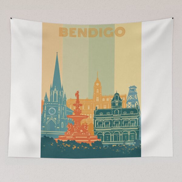 Item preview, Bendigo Historic Skyline with Cathedral, Shamrock Hotel and Fountain designed and sold by Places On Earth.