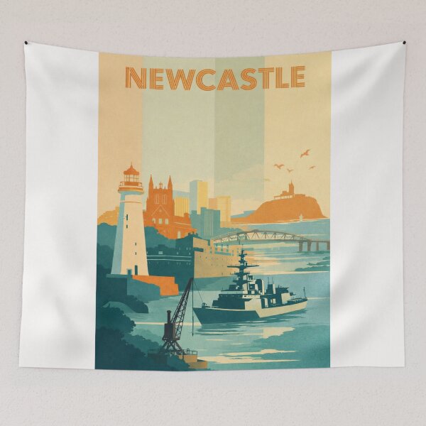 Item preview, Newcastle Waterfront with Nobbys Lighthouse, Bridges and Warship designed and sold by Places On Earth.