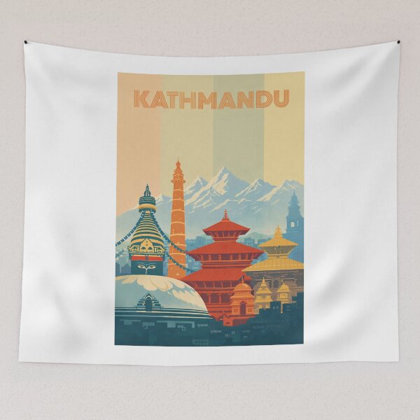 Item preview, Kathmandu Temples with Boudhanath Stupa, Dharahara Tower and Himalayas designed and sold by Aryabek.