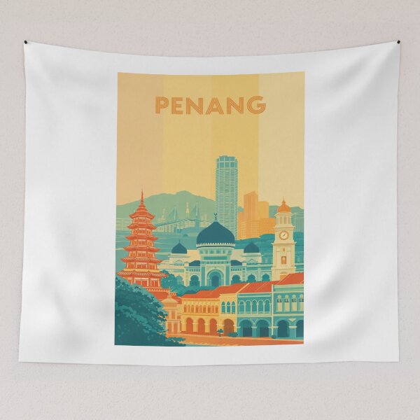Item preview, Penang Heritage Scene with KOMTAR Tower, Kapitan Keling Mosque and Kek Lok Si designed and sold by Aryabek.