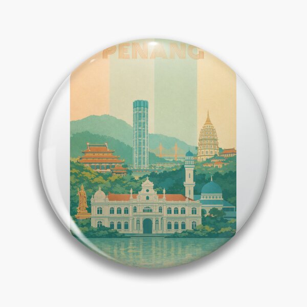 Item preview, Penang Iconic Landmarks with City Hall, Kek Lok Si Pagoda and Penang Bridge designed and sold by Aryabek.