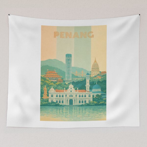 Item preview, Penang Iconic Landmarks with City Hall, Kek Lok Si Pagoda and Penang Bridge designed and sold by Aryabek.