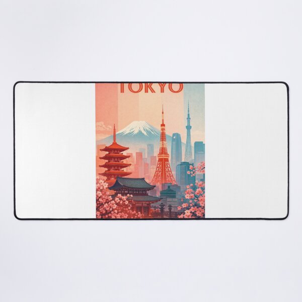 Item preview, Tokyo View with Mount Fuji, Tokyo Tower and Skytree Amid Cherry Blossoms designed and sold by Aryabek.