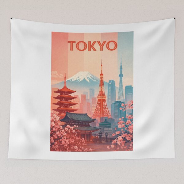 Item preview, Tokyo View with Mount Fuji, Tokyo Tower and Skytree Amid Cherry Blossoms designed and sold by Aryabek.