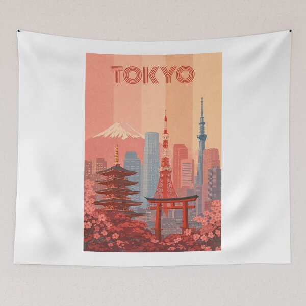 Item preview, Tokyo Skyline with Pagoda, Tokyo Tower and Torii Gate in Bloom designed and sold by Aryabek.