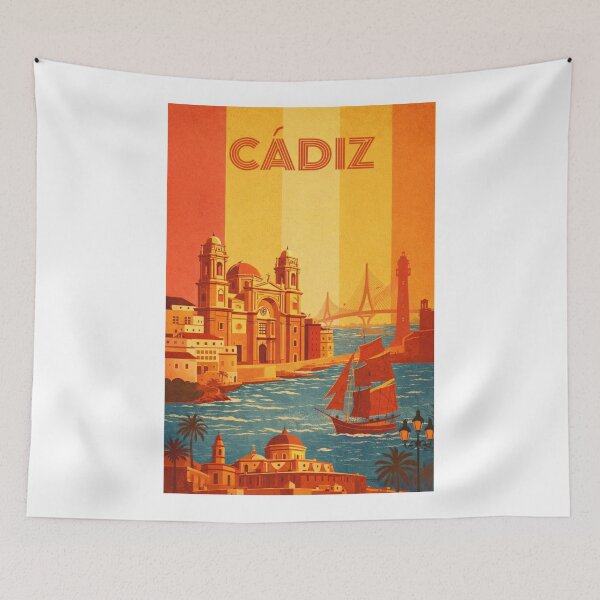 Item preview, Cádiz Cathedral and Coastal Landmarks with Historic Harbor Scene designed and sold by Aryabek.