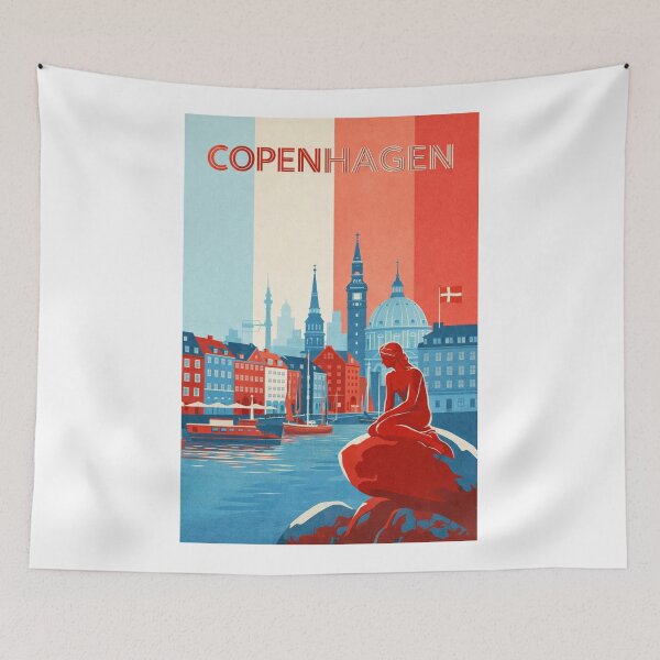 Item preview, Copenhagen Waterfront with Nyhavn, The Little Mermaid and Frederiks Church designed and sold by Aryabek.