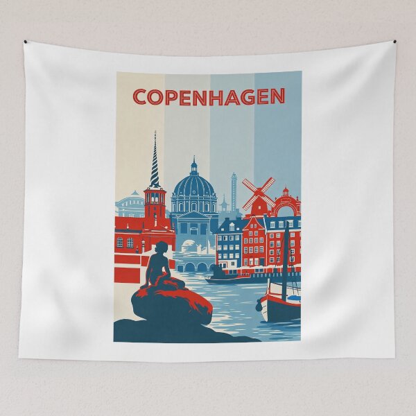 Item preview, Copenhagen Landmarks with The Little Mermaid and Nyhavn Canal Scene designed and sold by Aryabek.
