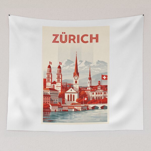 Item preview, Zürich Cityscape with Grossmünster, Fraumünster and Swiss Alps designed and sold by Aryabek.