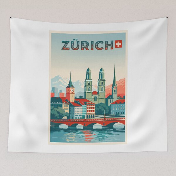 Item preview, Zürich Skyline with Grossmünster, Münsterbrücke and Swiss Alps View designed and sold by Aryabek.