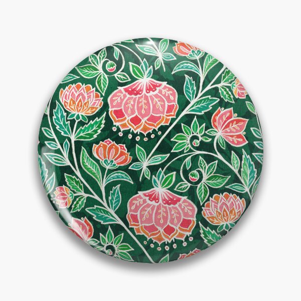 Item preview, Emerald Green with Bright Coral and Pink Textured Chalk Chintz designed and sold by micklyn.