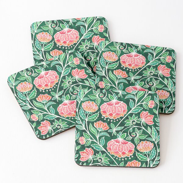 Item preview, Emerald Green with Bright Coral and Pink Textured Chalk Chintz designed and sold by micklyn.