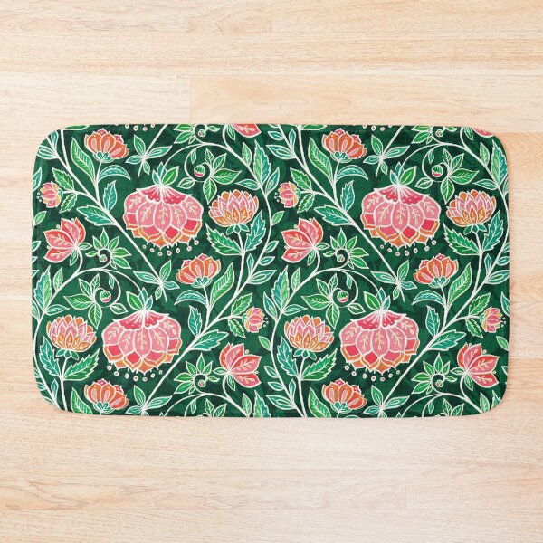 Item preview, Emerald Green with Bright Coral and Pink Textured Chalk Chintz designed and sold by micklyn.