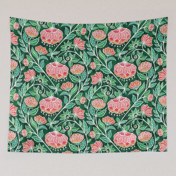 Item preview, Emerald Green with Bright Coral and Pink Textured Chalk Chintz designed and sold by micklyn.