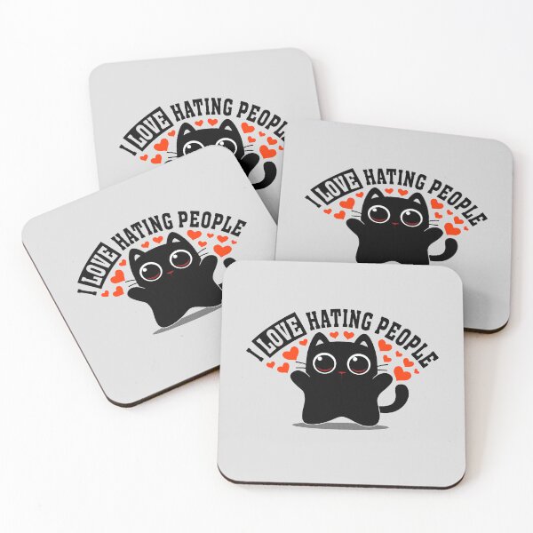 Item preview, I Love Hating People – Cute Black Cat with Hearts designed and sold by erion5k.