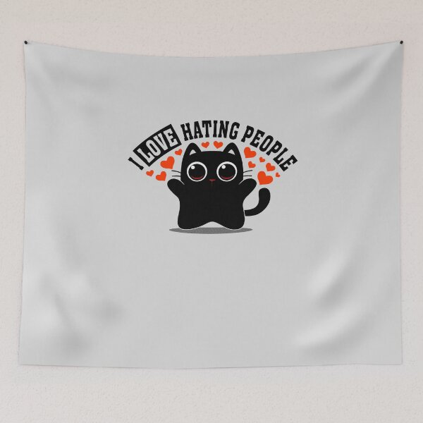 Item preview, I Love Hating People – Cute Black Cat with Hearts designed and sold by erion5k.