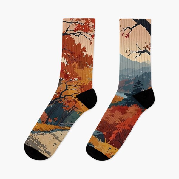 Item preview, Autumn Maple Valley Ukiyo-e Japanese Fall Landscape designed and sold by Glitchart66.