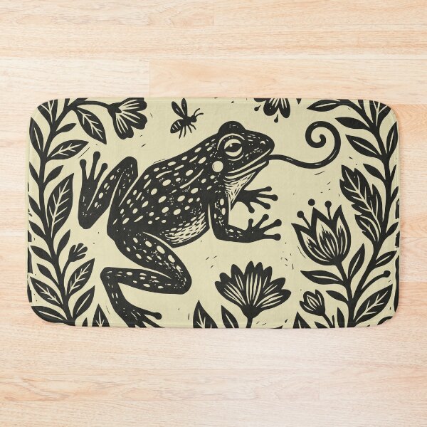Item preview, Linocut Frog Medieval Floral Toad Goblincore designed and sold by Y-Vibes.