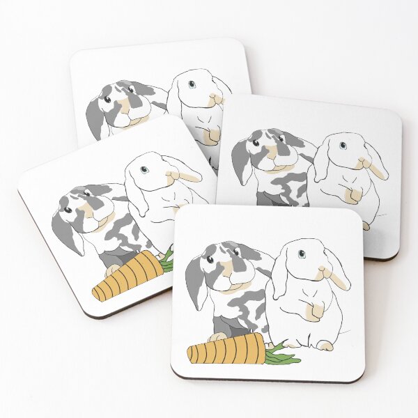Item preview, Cute Bunny Pair Illustration One Spotted, One White, Standing on a Carrot designed and sold by Najomiartstudio.