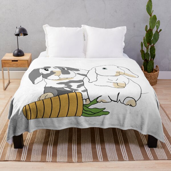 Item preview, Cute Bunny Pair Illustration One Spotted, One White, Standing on a Carrot designed and sold by Najomiartstudio.
