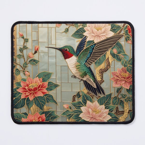 Item preview, Serene Hummingbird Garden – Stained Glass Floral Art designed and sold by FerryFineArt.