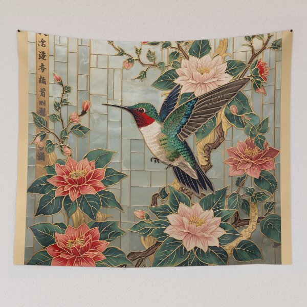 Item preview, Serene Hummingbird Garden – Stained Glass Floral Art designed and sold by FerryFineArt.